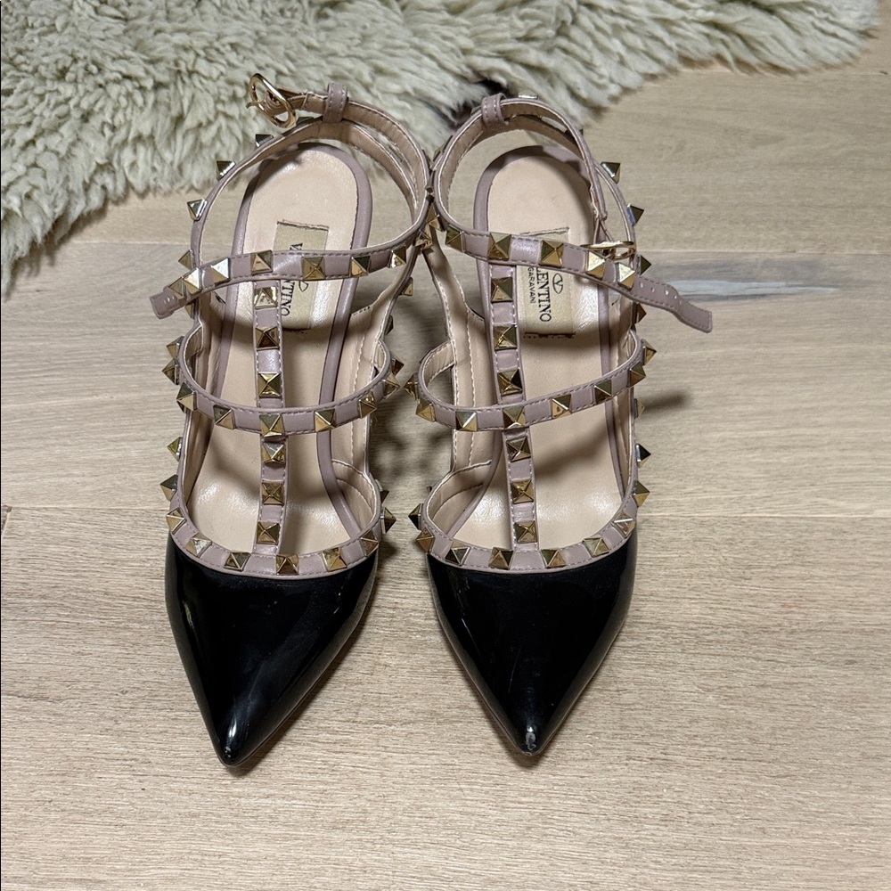 Valentino Black and Tan Rockstud Heels